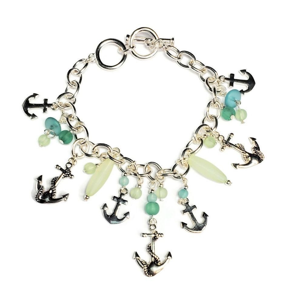 Charm Bracelet Green Sea Anchor or Anklet Beach Bracelet Beach Anklet